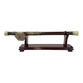 Antique Chinese Jade, Wood and Stone Opium Pipe