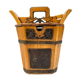 Antique Chinese Hand-carved Wooden Rice Barrel