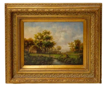 Late 19th Century Continental Village Landscape, Oil on Panel
