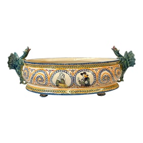 Monumental French Henriot Quimper Footed Planter