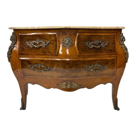 Antique French Style Wooden Bombay Chest With Cream Marble Top