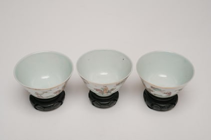 Three Antique Chinese Porcelain Tea Cups