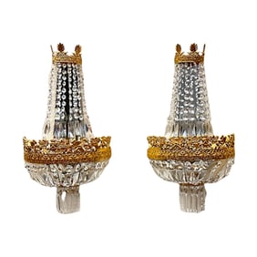 Pair of Bronze and Crystal Lighted Wall Sconces