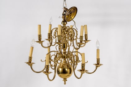 Vintage Electrified Gild Brass Chandelier