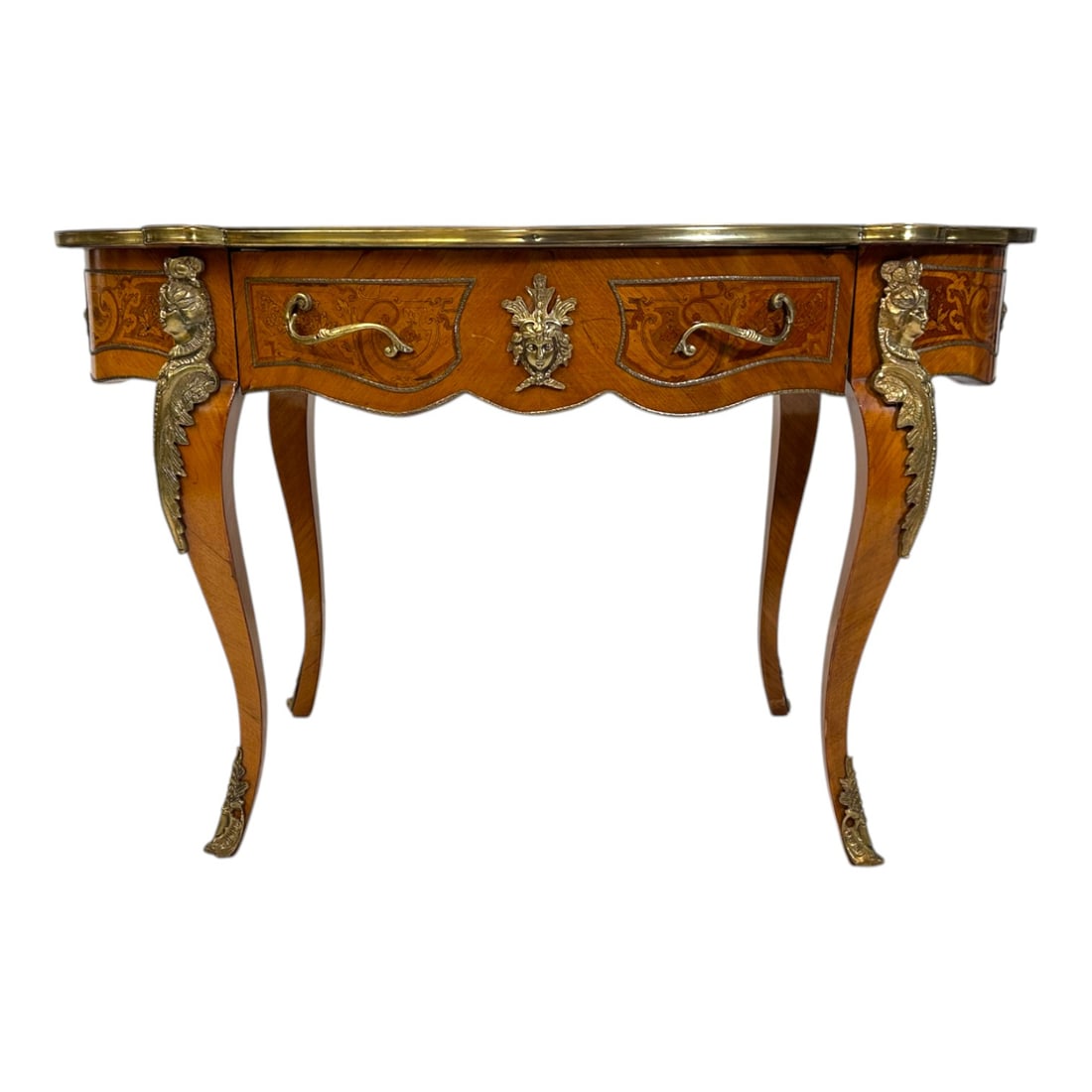 Antique French Louis XV Style Ormolu and Inlay Wood Desk (1 of 8)