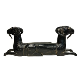 Egyptian Revival Two-Headed Ram Goat Wood Sculpture