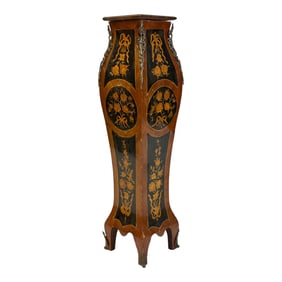 Antique Louis XV Marquetry Pedestal with Marble Top