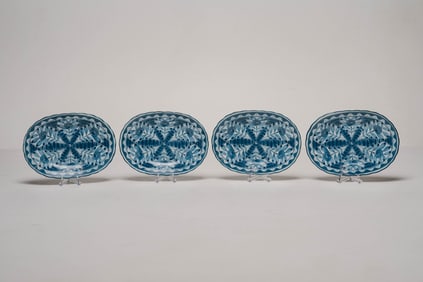 Set of Four Oval Oriental Blue & White Plates
