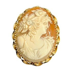 Ladies Vintage 14K Gold and Shell Cameo Brooch