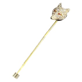 Ladies Vintage 14K Diamond Fox Pin