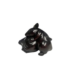 Vintage Chinese Wood Carved Rat Figurine