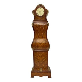 Vintage Longcase Inlay Wood Grandfathers Clock