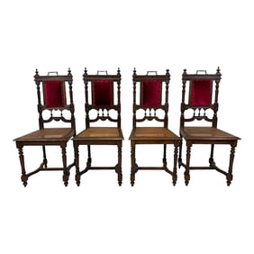 Set of Four Antique Renaissance Revival Style Wooden Chairs