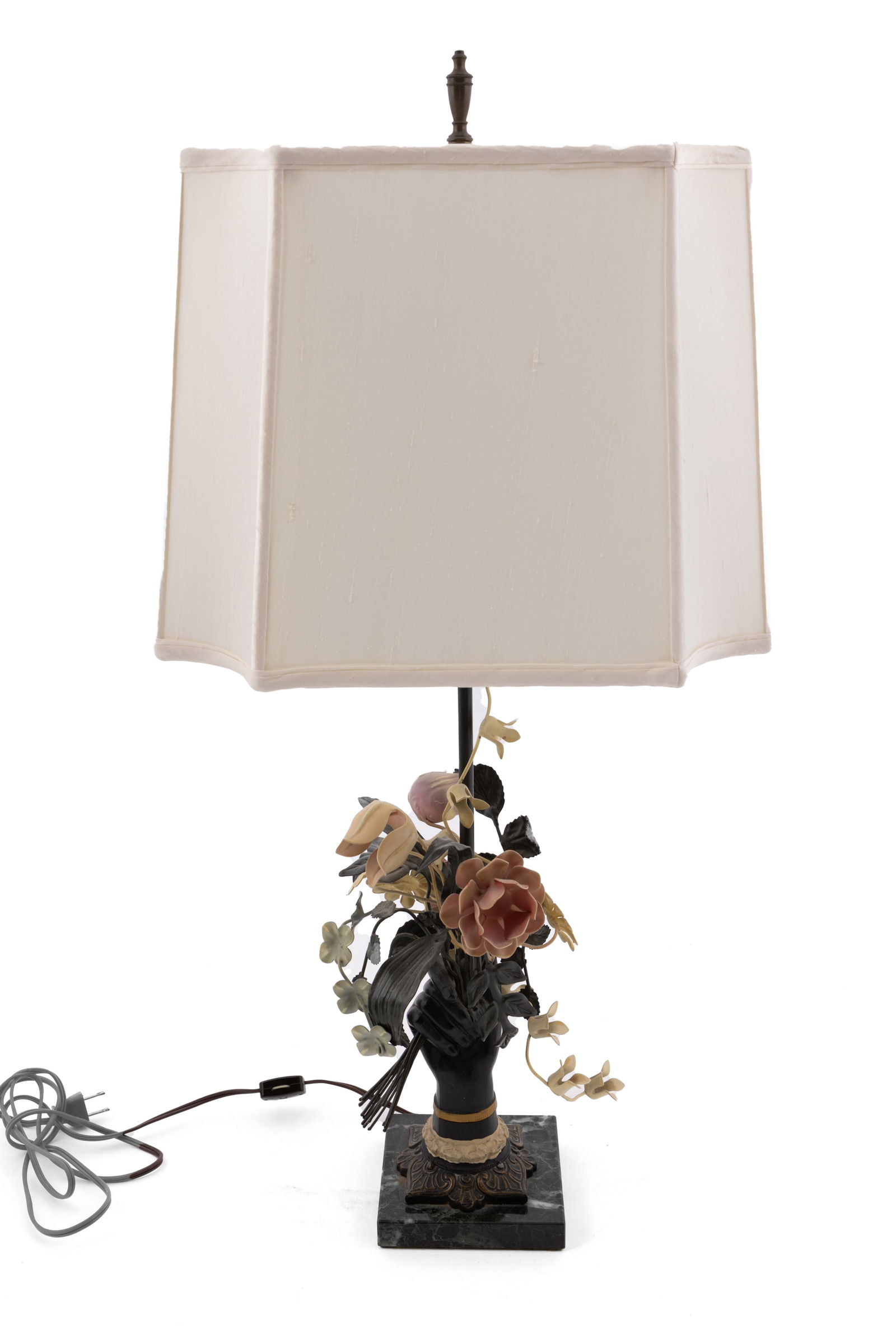 Vintage Table Lamp Featuring a Hand with Bouquet of Flowers (1 of 8)