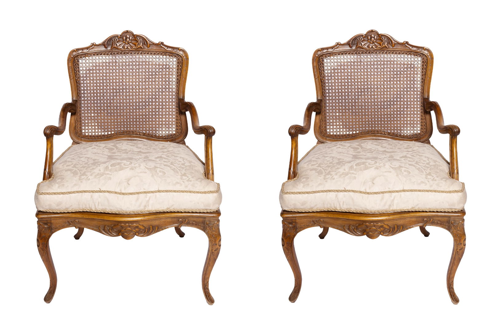 Pair of Antique French Country Style Caned Rattan Chairs (1 of 7)