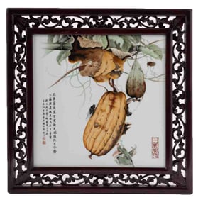 Vintage Chinese Famille Rose Porcelain Painting of a Chinese Lantern Plant