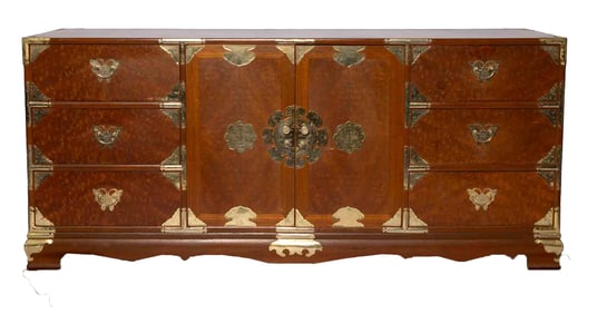 Asian Tansu Style Burl Wood Bandaji Dresser