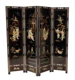 Chinese Pingfeng with Mother of Pearl Inlays and Hand-Painted Scenery