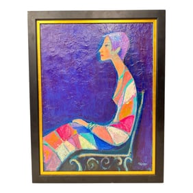 David Adickes, Elegant Lady in Patchwork Dress, Acrylic on Canvas