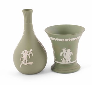 Pair of Wedgwood Jasperware Sage Green Vases