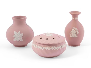 Collection of Three Wedgwood Jasperware Vessels in Pink