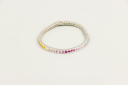 14K White Gold Rainbow Sapphire Tennis Bracelet