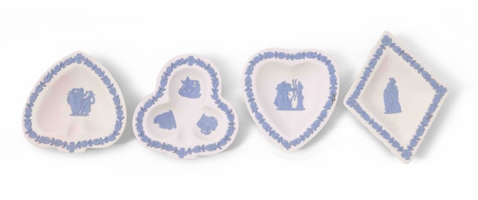 Set of 4 Suit Shaped Wedgwood Jasperware Dishes in White