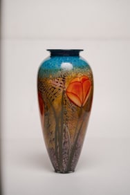 Impressive Richard Satava Orange Poppies Art Glass Vase