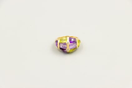 Ladies 14K Yellow Gold Amethyst and Peridot Ring