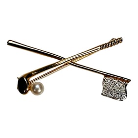 Ladies 14K Gold and Pearl Golf Brooch
