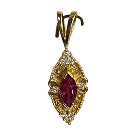 Ladies 14K Yellow Gold Ruby and Diamond Pendant