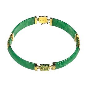 Ladies 14K Yellow Gold Asian Translucent Green Jade Bracelet