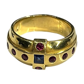 14K Yellow Gold Rubies and Sapphire Mens Ring