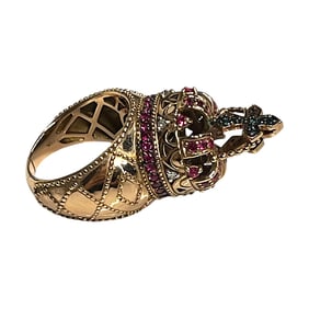 Ladies 14K Rose Gold Ruby Royal Crown Statement Ring