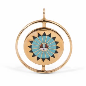 14K Gold Native American Pendant by F. L. Natachu