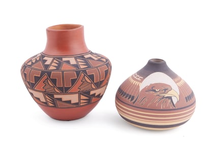 Pair of Lori Williams Native American Navajo Decorated Clay Vases