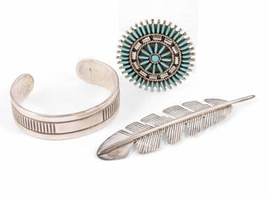 Three Native American Sterling Jewelry Items - Michael Rogers Paiute
