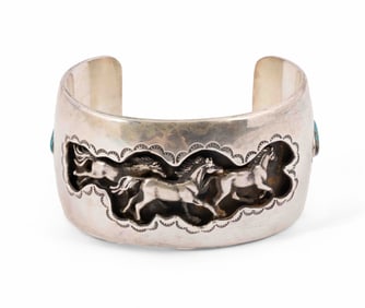 R. Tom Sterling Silver and Turquoise Carved Horse Bracelet
