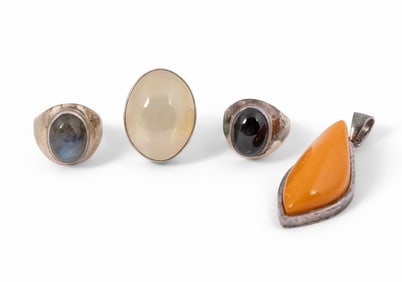 Collection of Four Native American Sterling Jewelry Pieces - Rogers, Yurok and Paiute