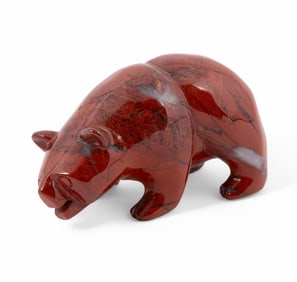 Hand-carved Red Jasper Carved Bear Zuni Fetish