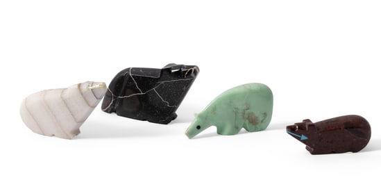 Collection of Four Zuni Fetish Stone Bear Carvings - Abby Quam