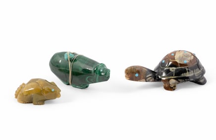 Collection of Three Zuni Fetish Stone Carvings - Ronnie Lunasee, Ephram Chavez