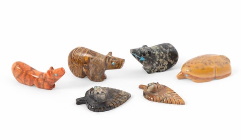 Collection of Six Stone Carved Zuni Fetishes - Ronnie Lunasee