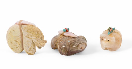 Collection of Three Carved Stone Zuni Fetishes - Juana Homer