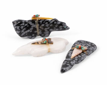 Collection of Three Zuni Fetish Bear Stone Carvings - Lena Boone