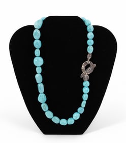 Southwestern Style Turquoise Beaded Necklace with Sterling Silver Clasp