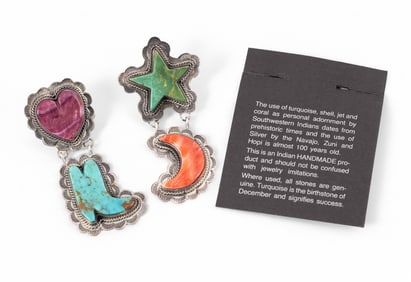 Native American Handmade Sterling Silver and Stone Clip-on Earrings