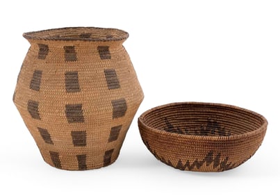 Native American Handwoven Pima Jar and Wasno Basket, Circa 1900s