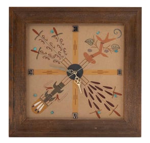 Four Sacred Plants, Native American Sandstone Clock by L. Price