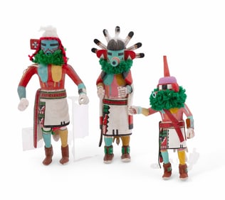 Three Handcarved Wooden Hopi Kachina Corn Dancers, Circa 1960s